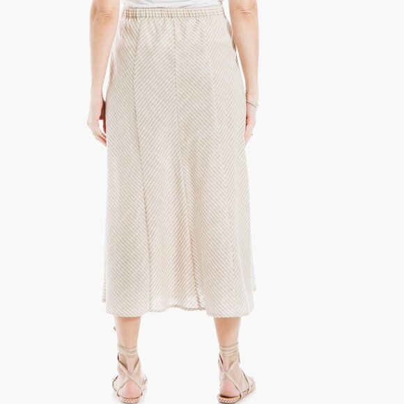 MAX STUDIOβ Yarn Dyed Button Front Striped Beige Off White Maxi Skirt Boho M - Picture 2 of 11